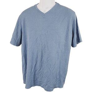 Men's JOE Joseph Abboud Blue V-Neck Ribbed Striped Shirt Top Large Soft Short Sl